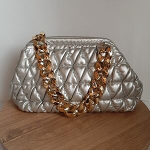 Silver Quilted Purse Bag